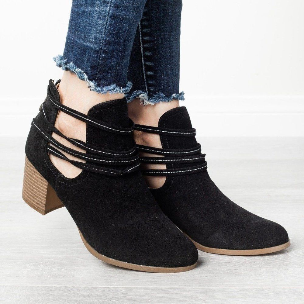 Festival Western Strappy Wraparound Cut-out Booties Vegan Suede Coastal Cowgirl - Picture 3 of 3
